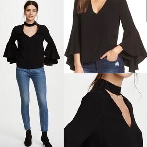 Wayf Ryan Bell Sleeve Choker Neck Black Top